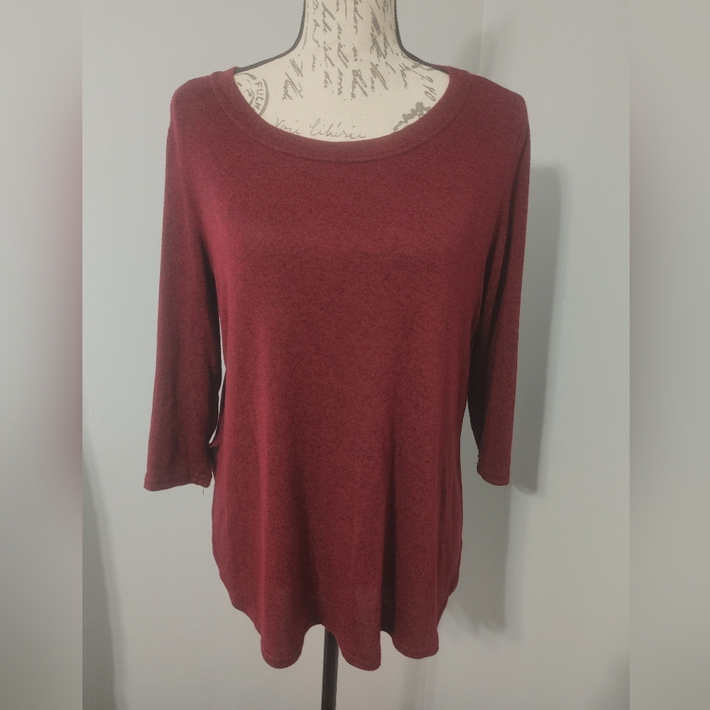 Women's Silverwear Burgundy Long Sleeve Tunic Split Side Style Top M
